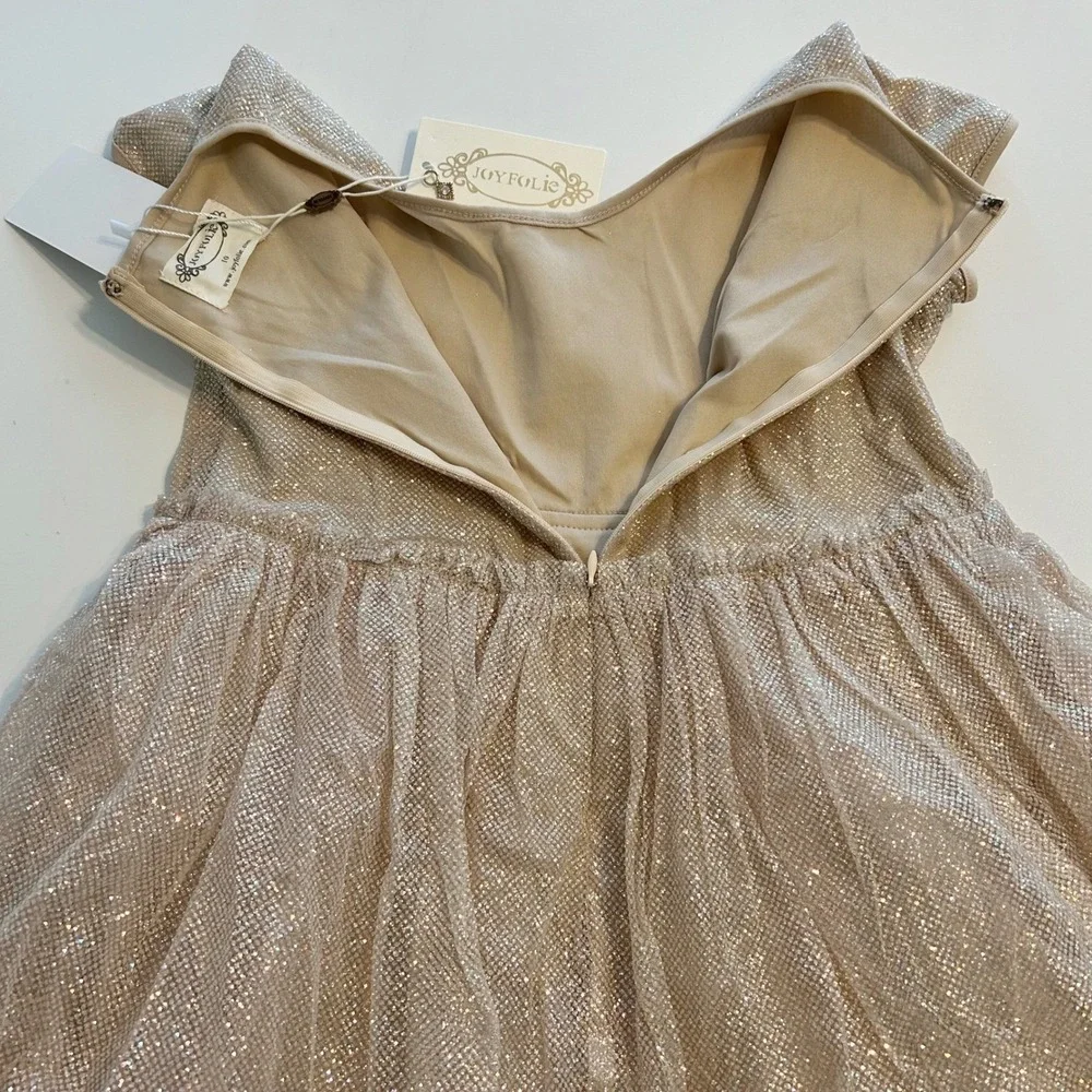 Joyfolie High Low Dress Kids 10 Champagne Gold Glitter Tiered‎ Tulle NWT